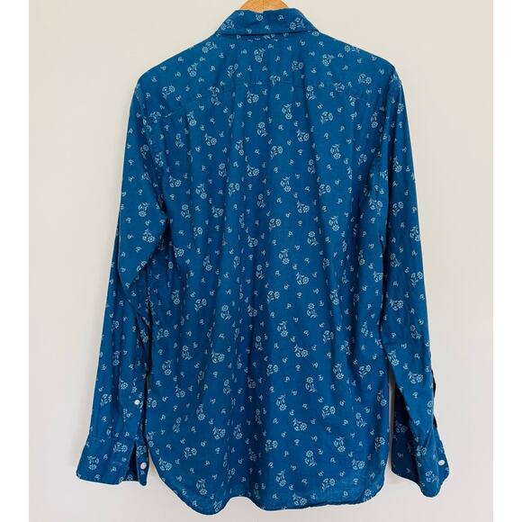 J. Crew Mens Linen Cotton Blue Leafy Button Up Long Sleeve Shirt Size Large NEW - Picture 4 of 8